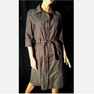 Vtg 90s ALLURA Gray Collared Button Down Shirt Dress/Sash Tie Belt~3/4 Sleeve~8